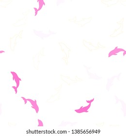 Light Pink, Yellow vector seamless template with dolphins. Shining illustration of colorful gradient sea dolphins. Template for natural magazines.