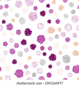 Light Pink, Yellow vector seamless doodle pattern with leaves, flowers. Leaves, flowers in natural style on white background. Pattern for design of fabric, wallpapers.