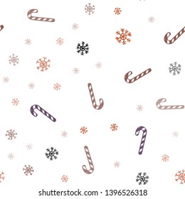 Light Pink, Yellow vector seamless template with sweet christmas sticks.