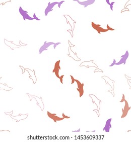Light Pink, Yellow vector seamless texture with dolphins. Natural illustration with sea dolphins. Natural design for wallpapers.