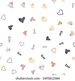 Light Pink, Yellow vector seamless backdrop with phrase LOVE YOU, hearts. Illustration with phrase LOVE YOU, hearts for valentine's day. Pattern for trendy fabric, wallpapers.