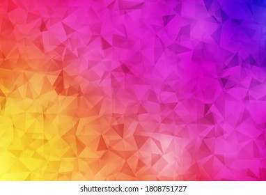 Light Pink, Yellow vector shining triangular background. Shining polygonal illustration, which consist of triangles. Polygonal design for your web site.