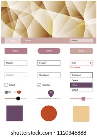 Light Pink, Yellow vector style guide with triangles. Web ui kit with abstract gradient triangles in its header. Simple colorful design for websites.