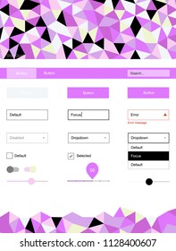 Light Pink, Yellow vector style guide with triangles. Simple Material Design Kit with colorful mosaic of triangles. Simple colorful design for websites.