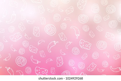 Light Pink, Yellow vector template with organic meal. Glitter abstract sketch with gourmet food. Doodle design for your business advert of cafes.