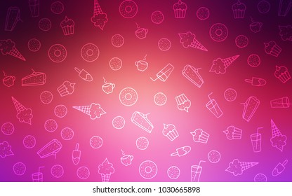 Light Pink, Yellow vector template with sweet snacks. Glitter abstract sketch with sweets, candies, desserts. Pattern for menu of cafes and restaurants.