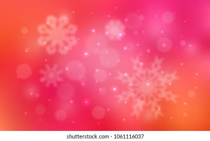 Light Pink, Yellow vector template with ice snowflakes. Snow on blurred abstract background with gradient. New year design for your business advert.
