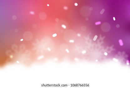 Light Pink, Yellow vector template with ice snowflakes. Snow on blurred abstract background with gradient. The template can be used as a new year background.