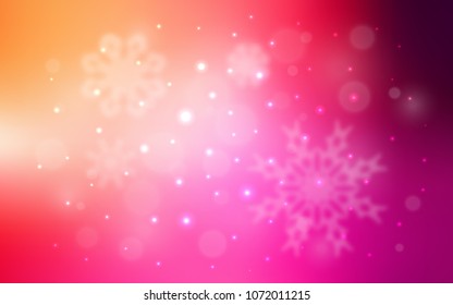 Light Pink, Yellow vector template with ice snowflakes. Blurred decorative design in xmas style with snow. The pattern can be used for new year ad, booklets.