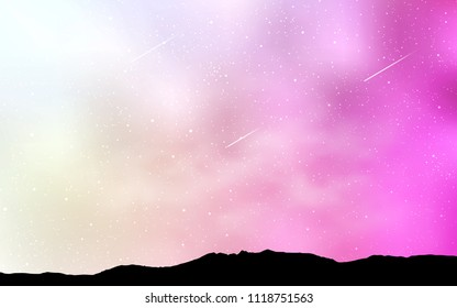 Light Pink, Yellow vector template with space stars. Shining illustration with sky stars on abstract template. Pattern for futuristic ad, booklets.
