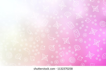 Light Pink, Yellow vector template with organic meal. Fast Food on blurred abstract background with colorful gradient. Pattern for ad, booklets, leaflets of restaurants.