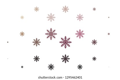 Light Pink, Yellow vector template with ice snowflakes. Glitter abstract illustration with crystals of ice. New year design for your ad, poster, banner.