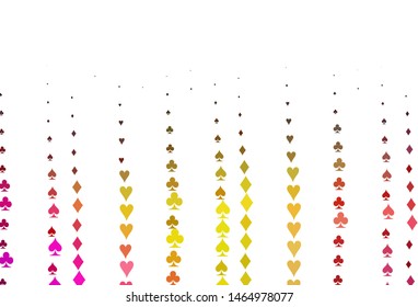 Light Pink, Yellow vector template with poker symbols. Glitter abstract sketch with isolated symbols of playing cards. Pattern for leaflets of poker games, events.