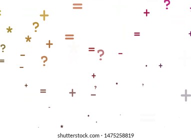 Light Pink, Yellow vector template with math simbols. Shining colorful illustration with isolated Digit signs. Best design a poster, banner of a math college.