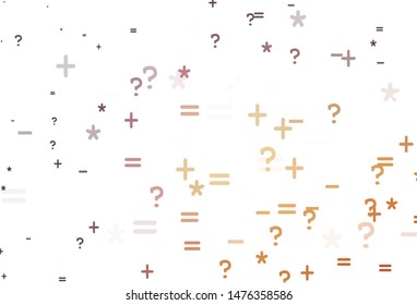 Light Pink, Yellow vector template with math simbols. Blurred design in simple style with collection of numerals. Template for landing page of typography.