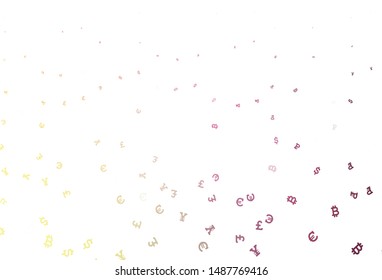 Light Pink, Yellow vector template with currency. Abstract illustration with colored financial digital symbols. Design for ad, poster, banner of money making.