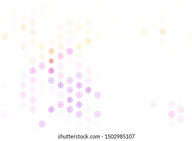 Light Pink, Yellow vector template with ice snowflakes. Modern geometrical abstract illustration with snowflakes. New year design for poster, banner.