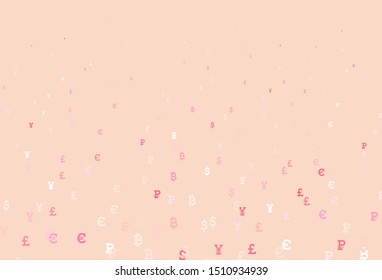 Light Pink, Yellow vector template with currency. Shining illustration with signs of currency on abstract template. Design for ad, poster, banner of money making.