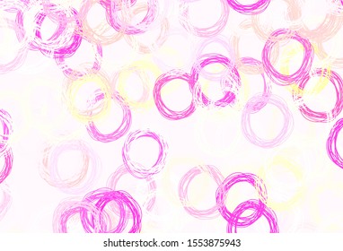 Light Pink, Yellow vector template with circles. Blurred decorative design in abstract style with bubbles. Pattern for futuristic ad, booklets.