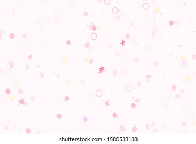 Light Pink, Yellow vector template with doodle stars, suns. Shining illustration with stars, suns on abstract template. Best design for your ad, poster, banner.