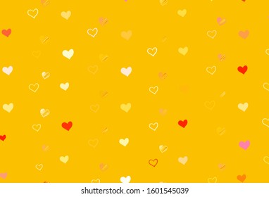 Light Pink, Yellow vector template with doodle hearts. Glitter abstract illustration with colorful hearts in romantic style. Template for Valentine's greeting postcards.