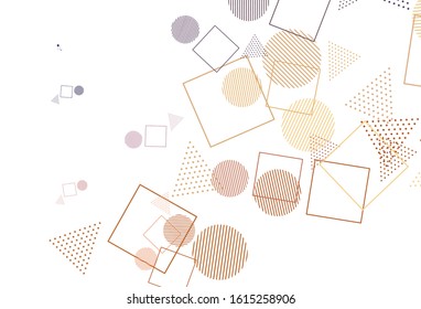 Light Pink, Yellow vector template with crystals, circles, squares. Abstract illustration with colorful dots, lines, cubes. Modern template for landing page.