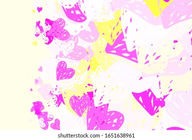 Light Pink, Yellow vector template with doodle hearts. Decorative design with hearts in simple style . Pattern for valentine's ad, booklets.