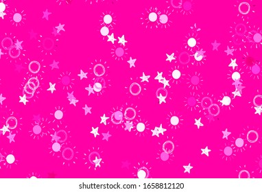 Hellrosa, Gelbe Vektorillustration Vorlage mit doodle Sternen, Sonnen. Moderne geometrische abstrakte Illustration mit Sternen, Sonnen. Vorlage für kosmische Hintergründe.