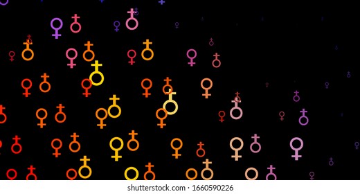 Light Pink, Yellow vector template with businesswoman signs. Colorful feminism symbols with a gradient in modern style. Simple design for your web site.