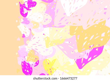 Light Pink, Yellow vector template with doodle hearts. Shining illustration with hearts on abstract template. Design for a business advert of anniversary.