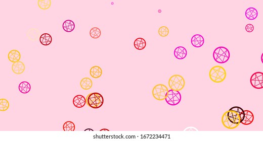 Planta vectorial amarillo rosa claro con signos esotéricos. Diseño retro en estilo abstracto con formas de brujería. Diseño sencillo para la representación oculta.