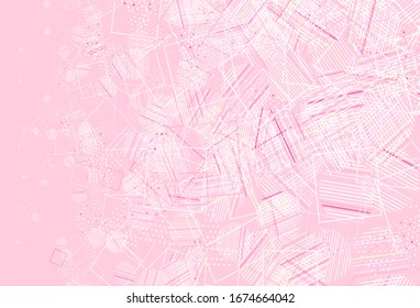 Planta vectorial amarillo rosa claro con cristales, círculos, cuadrados. Decoración de estilo abstracto con líneas, puntos, cubos. Plantilla moderna para la página de inicio.