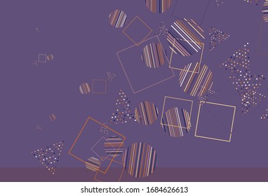 Planta vectorial amarillo rosa claro con cristales, círculos, cuadrados. Ilustración abstracta con puntos coloridos, líneas, cubos. Plantilla moderna para la página de inicio.