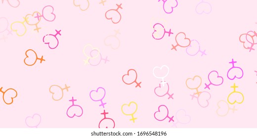 Light Pink, Yellow vector template with businesswoman signs. Colorful feminism symbols with a gradient in modern style. Background for International Women’s Day.