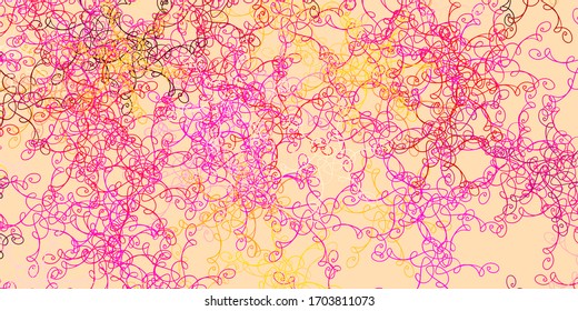Plantilla vectorial amarillo rosa claro con curvas. Muestra geométrica colorida con curvas degradadas. Patrón para anuncios, anuncios.