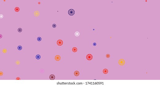 Plantilla vectorial amarillo rosa claro con círculos. Ilustración colorida con puntos de degradado en estilo natural. Patrón para papeles pintados, cortinas.