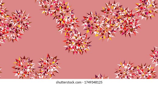 Plantilla vectorial amarillo rosa claro con copos de nieve. Ilustración colorida abstracta con copos de nieve. Patrón de folletos de año nuevo.