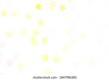 Light Pink, Yellow vector template with ice snowflakes, stars. Gradient colorful illustration with snow in christmas style. Design for New Year ad, booklets.