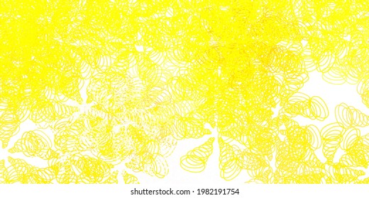 Plantilla vectorial amarilla de color rosa claro con líneas curvas. Ilustración abstracta colorida con curvas de gradiente. Patrón para sitios web, páginas de inicio.