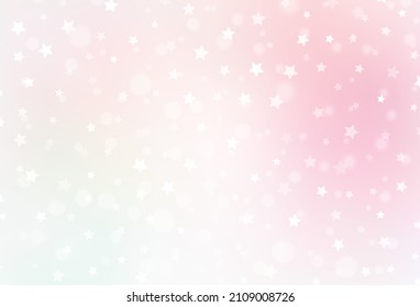 Mapa de vector amarillo claro rosa con copos de nieve, estrellas. Copos de nieve coloridos con copos de nieve gradientes. Diseño de afiches y pancartas de Año Nuevo.