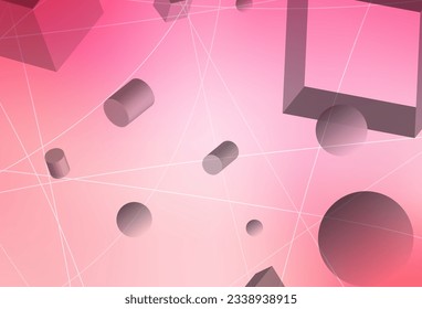 Light Pink, Yellow vector template with 3D cubes, cylinders, spheres, rectangles. Abstract illustration with colorful 3D shapes. Elegant design for wallpapers.