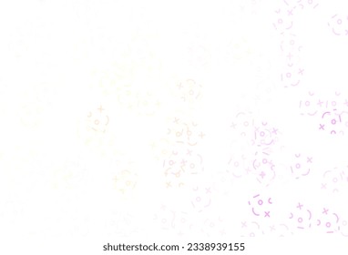 Plantilla de vector amarillo rosa claro con símbolos matemáticos. Diseño borroso de estilo sencillo con colección de numerales. Patrón de anuncios, folletos, folletos educativos.