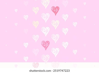 Light Pink, Yellow vector template with doodle hearts. Beautiful abstract hearts on colorful gradient background. Design for celebrating of Valentine Day.