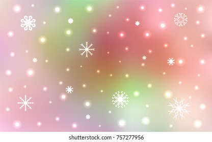 Light Pink, Yellow vector template with ice snowflakes. Snow on blurred abstract background with gradient. The template can be used as a new year background.