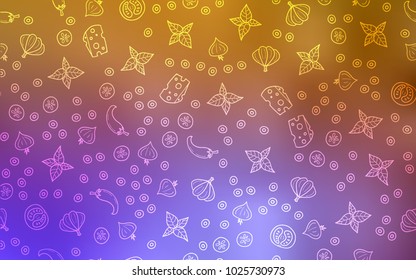Light Pink, Yellow vector texture with delicious snacks. Glitter abstract sketch with gourmet food. Template for meal cooking in kitchen.