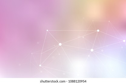 Light Pink, Yellow vector texture with disks, lines. Design with connection of dots and lines on colorful background. Pattern can be used for ads, leaflets.