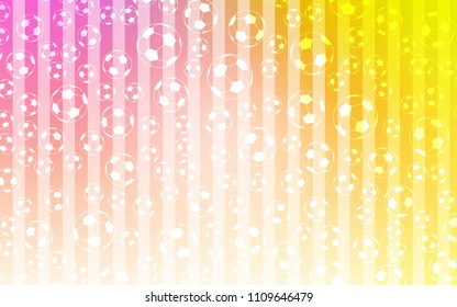 Light Pink, Yellow vector texture with soccer balls. Decorative design of football balls on a gradient backdrop. Design for posters, banners of sports competitions.