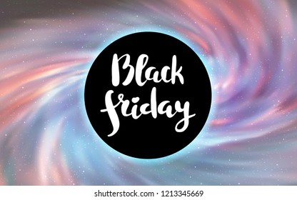 Light Pink, Yellow vector texture with a black hole, galaxy. Colorful illustration of a black hole on a starry backdrop. Backdrop for Black Friday promotions.