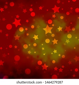 Light Pink, Yellow vector texture with circles, stars. Illustration with set of colorful abstract spheres, stars. Pattern for trendy fabric, wallpapers.