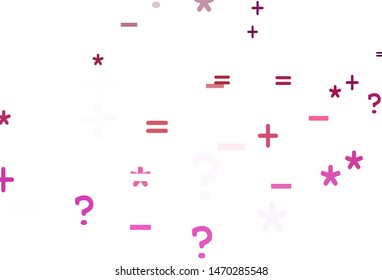 Light Pink, Yellow vector texture with mathematic symbols. Abstract illustration with colored algebra signs. Smart design for university advert.